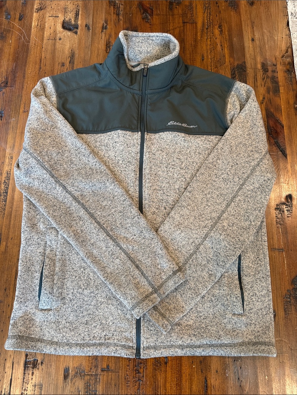 Eddie Bauer Light Brown Full-Zip Fleece Jacket with Dark Gray Yoke